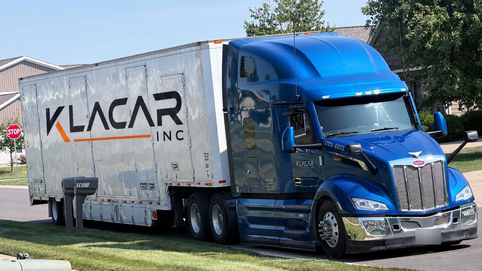 Klacar truck parked on a residential street